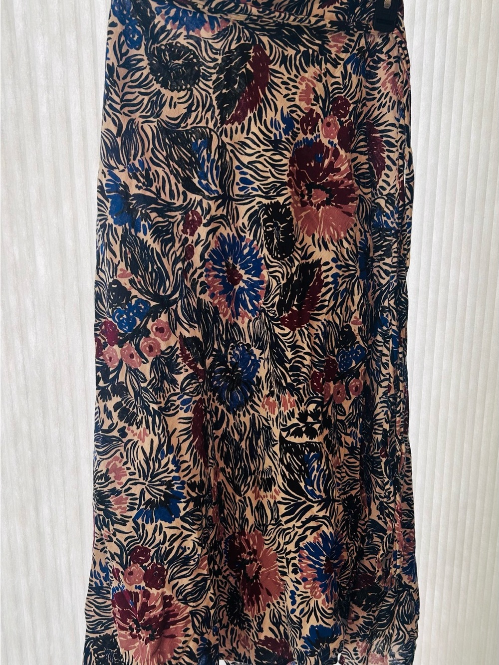 Madewell Floral Maxi Wrap Skirt in Beige with Blue & Burgundy Flowers